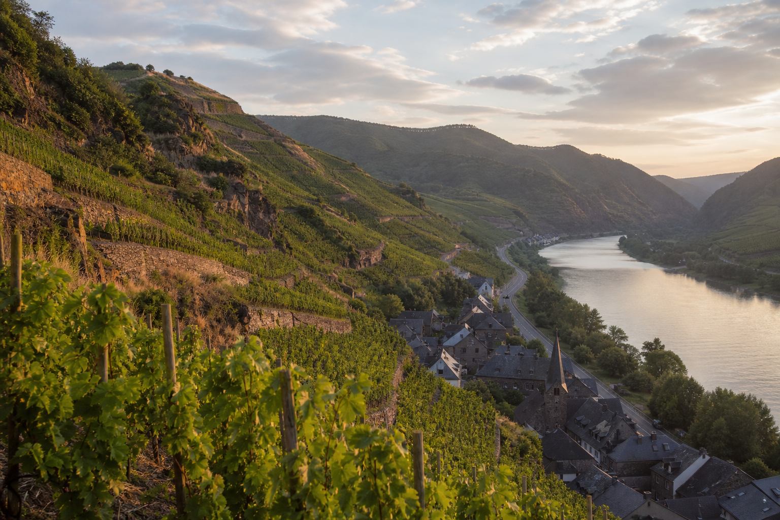 Terrassierte Weinberge an einer Moselschleife